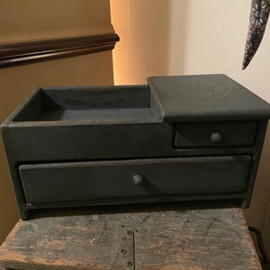 Primitive Wooden Mini Dry Sink with Drawer 14x8x7 Country Blue