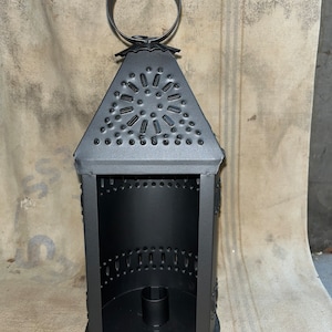 Small Ship Punch Tin Lantern Primitive Americana Rustic 12x4 Tin