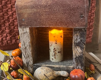 Primitive Small Old Wooden Lantern with Strap 8x6x4