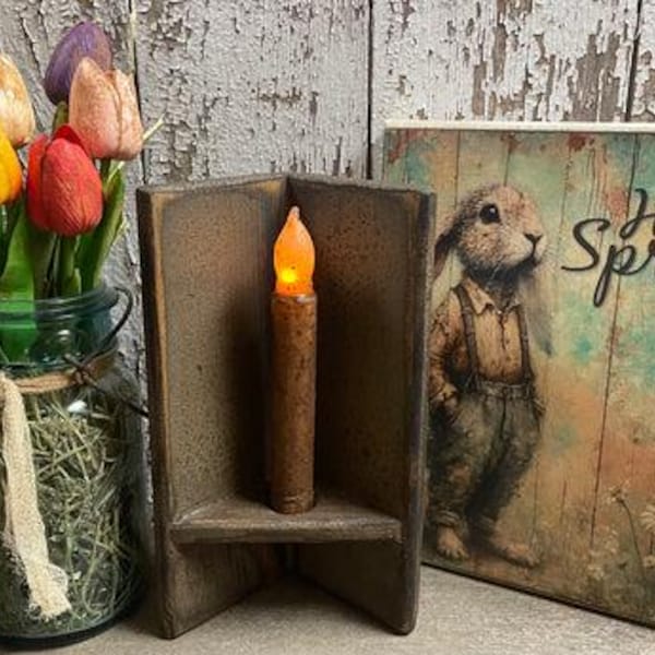 Primitive Corner Sconce With Candle 9x3x4 Pepper Gray