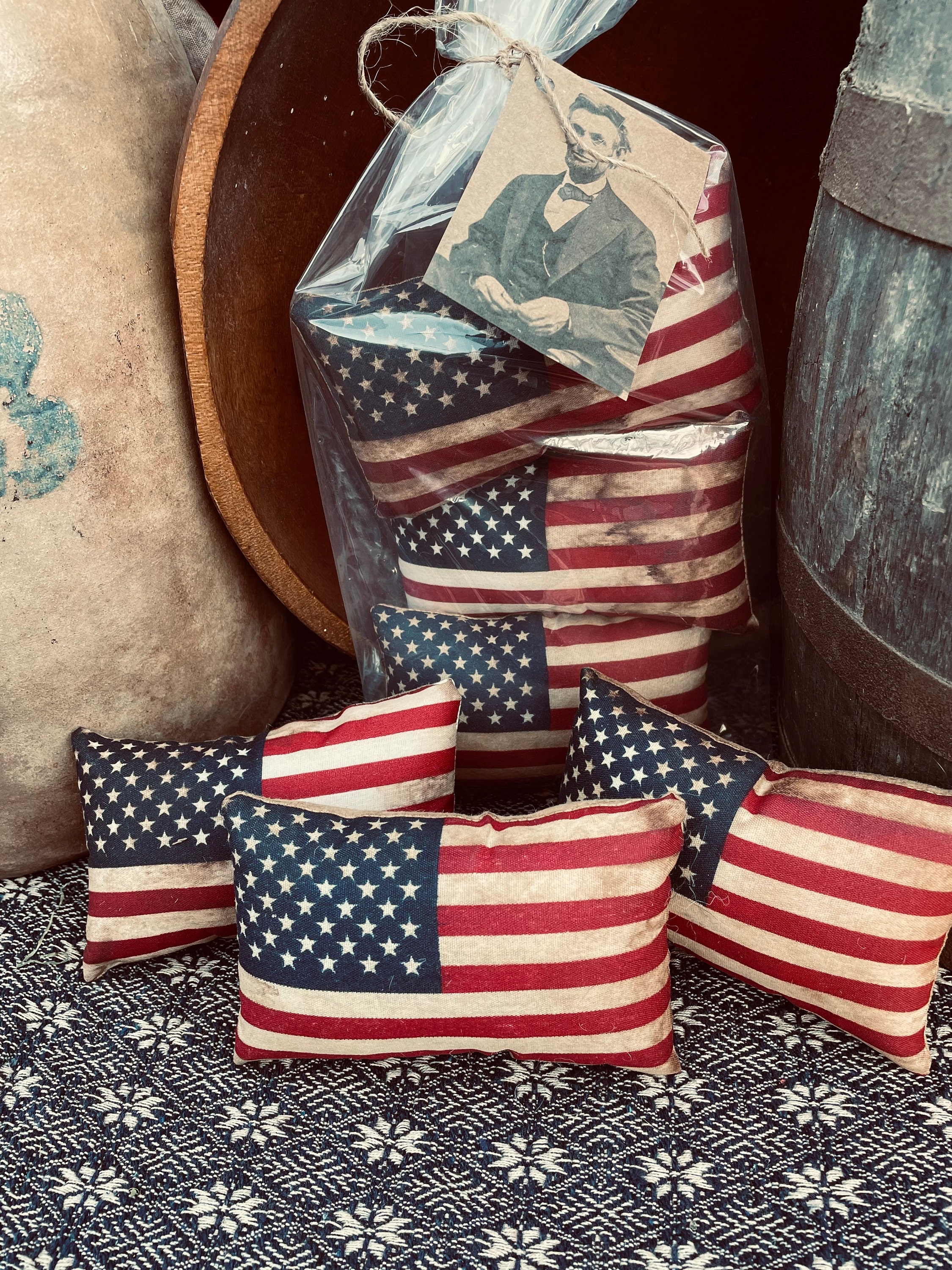 3 primitive Americana flag pillow  bowl fillers
