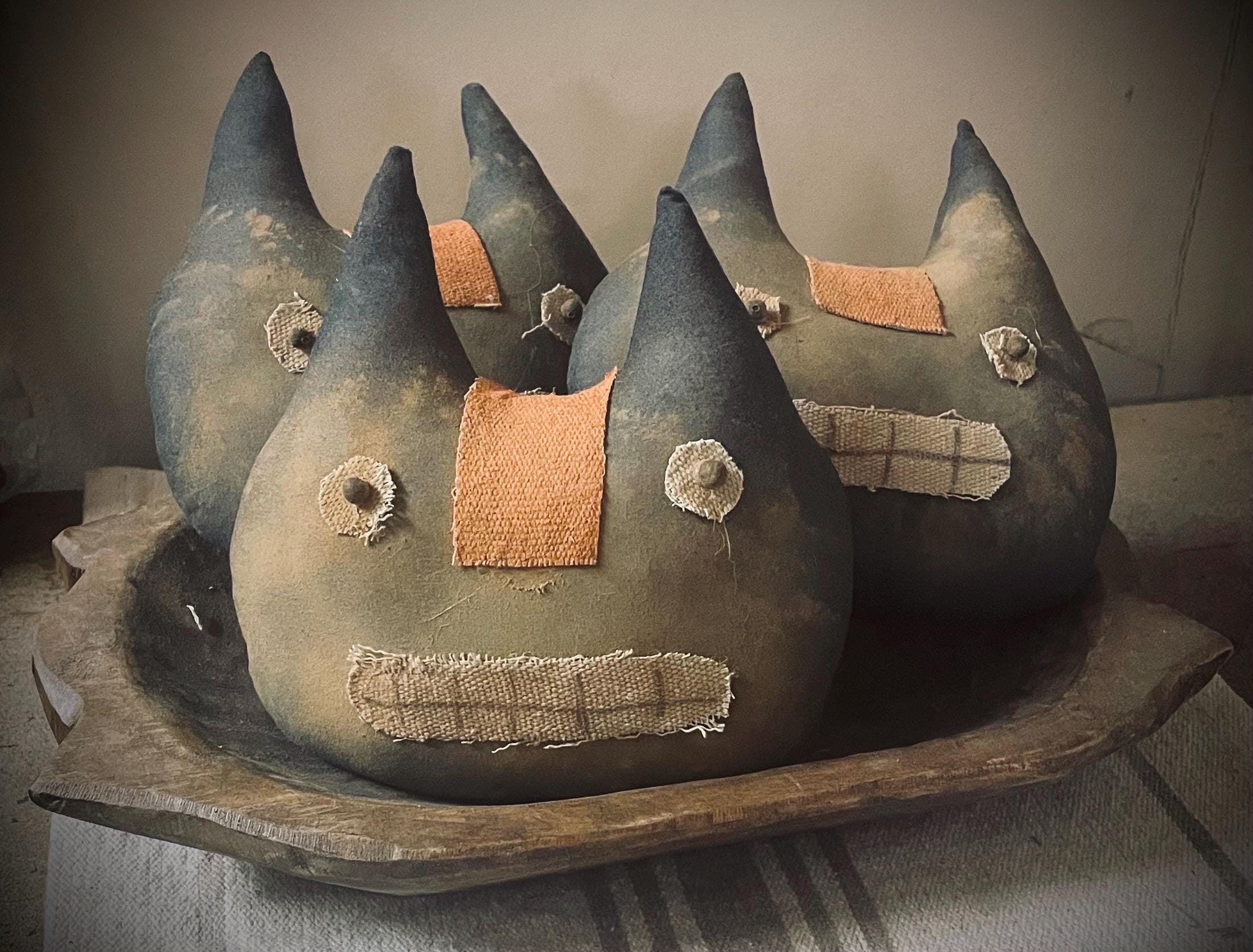 3 Primitive Fall Halloween Pumpkin black cat bowl fillers