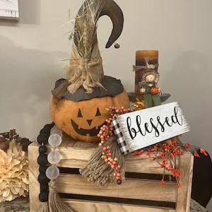 Primitive Fall Halloween Pumpkin Jack O Lantern Sitter 15x10 - Etsy