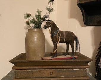 Primitive Wooden Tray with Drawer Mustard Over Black 18x12x5