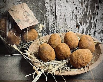 6 Primitive Grungy Blackened Wax Eggs 2x1