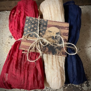 3 Yards of Grungy Stained Primitive Americana red white blue Cheesecloth for Decorating