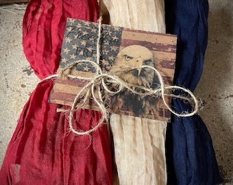 3 Yards of Grungy Stained Primitive Americana red white blue Cheesecloth for Decorating