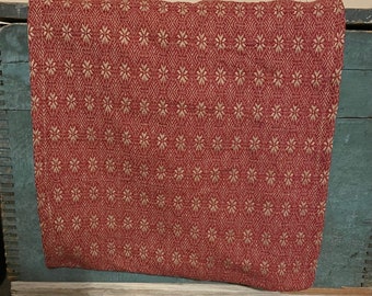 Primitive Coverlet 56 Inch Long Table Runner Red/Tan