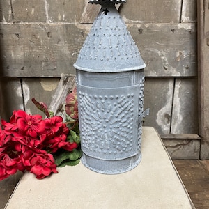 Primitive Punch Tin Baker&#39;s Lanterns 14 Inches Gray