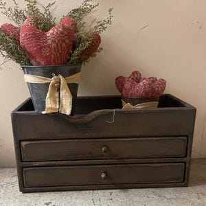 Primitive Wooden Two Drawer Trencher 17x8x8 Brown Over Black