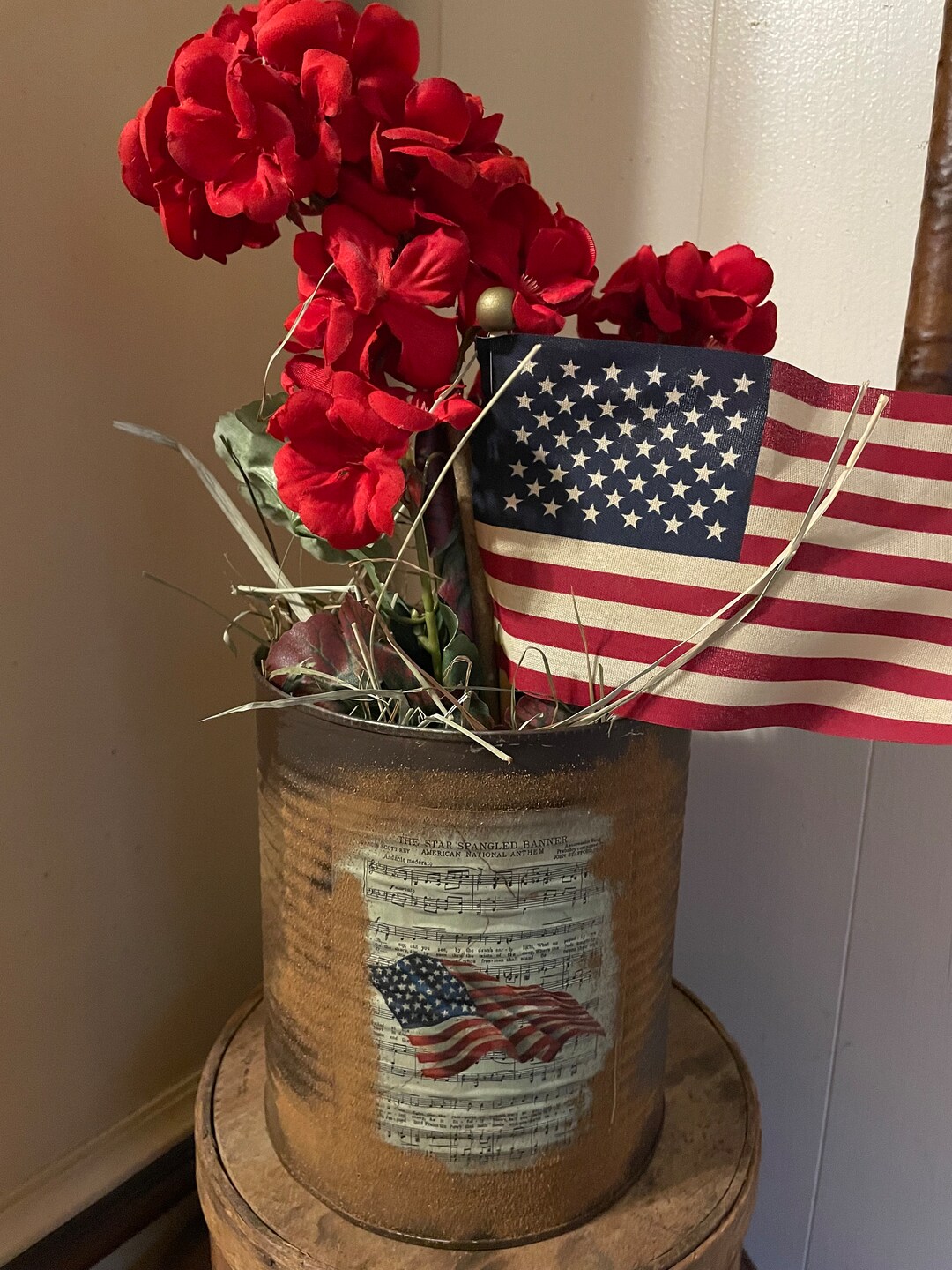 Primitive Americana Red Geranium in Decorative Can 18x6 - Etsy