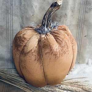 Primitive Fall Halloween Pumpkin with Real Dry Stem