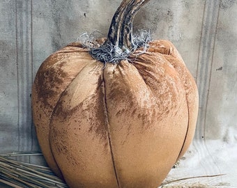 Primitive Fall Halloween Pumpkin with Real Dry Stem