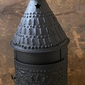 Primitive Punch Tin Electric Baker&#39;s Lantern 14 Inches Black