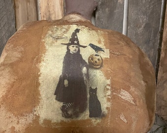 Primitive Fall Halloween Pumpkin with Print