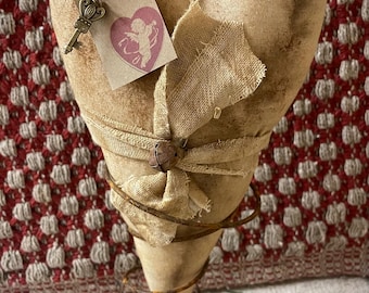 Primitive Valentines White Heart On Old Rusty Spring