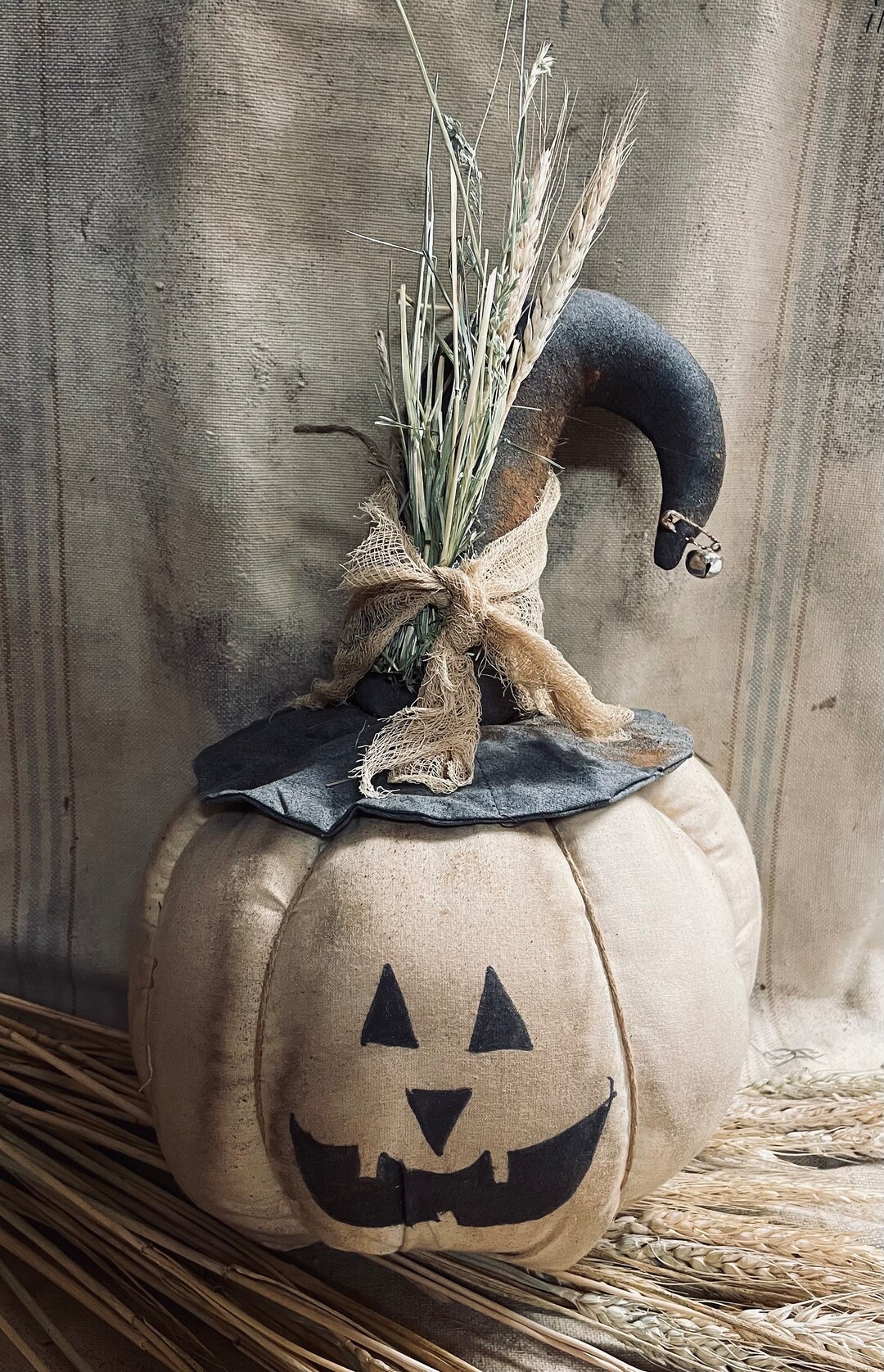 Primitive White Pumpkin Jack O Lantern Sitter 15x10 Fall Halloween - Etsy