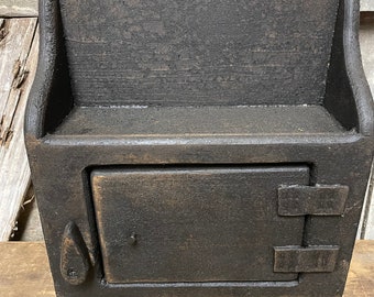 Primitive Wooden Thermostat Cover Black Over Mustard 13x12x5