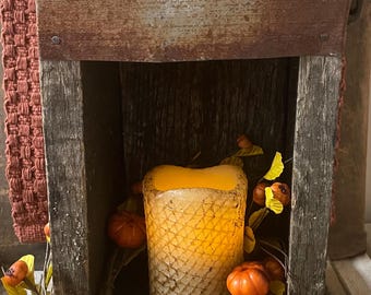Primitive Large Old Wooden Lantern With Leather Handle 11x8x6