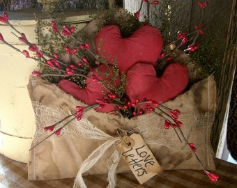 Primitive Valentines Love Letter shelf sitter