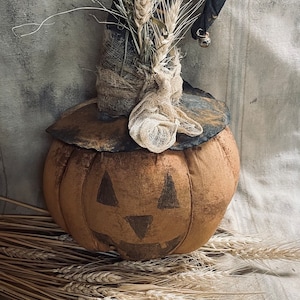 Primitive Fall Halloween Pumpkin Jack o Lantern Sitter 15x10