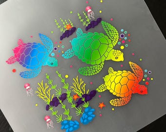 Rainbow Turtles | Under the Sea | Sealife | Turtle Life - DTF Transfer for T-Shirts | DTF Prints T-Shirts