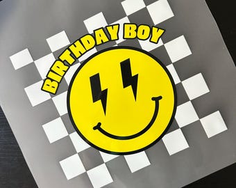 Birthday Boy Checkered Happy Face - DTF Transfer for T-Shirts | DTF Prints T-Shirts