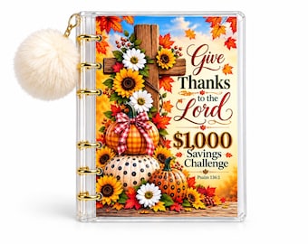 Ensemble de classeurs pour le défi d'épargne de 1 000 $ pour Thanksgiving, format A6 transparent en acrylique avec anneaux dorés.