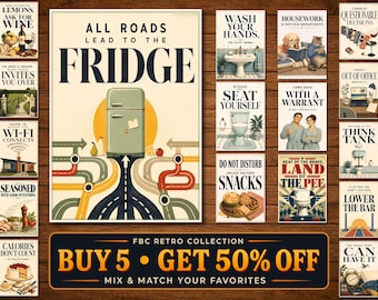 Poster Bundle — 50% Off Mix & Match Any 5 — FBC Retro Collection Funny Wall Art Prints