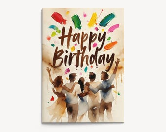 UAL Birthday Card – Watercolour Print, Friends Celebration Design (5x7")