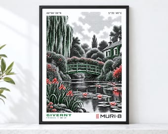 France Art • Printable Giverny Poster • Europe Digital Download Art • MURI-8 Dot-Matrix