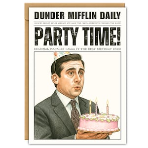 The Office Birthday Card – Michael Scott Holding Cake - Funny Birthday Card for Boyfriend, Girlfriend, Husband, Wife | FBC Cards