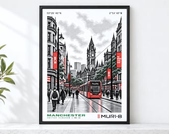 Printable Manchester Poster • England Wall Art • Europe Print Digital Download • MURI-8 Dot-Matrix Art