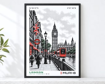 Printable England Poster • Europe Wall Art • London Digital Download • MURI-8 Dot-Matrix