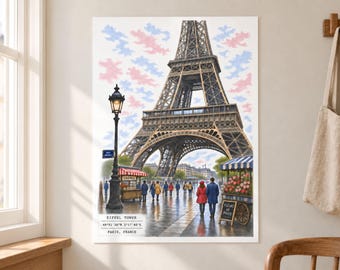Paris BR2 Typewriter Art — Hahnemühle Framed Eiffel Tower Hybrid Stencil Color Print for Bedroom, Bathroom & Living Room — FBCArtStudio