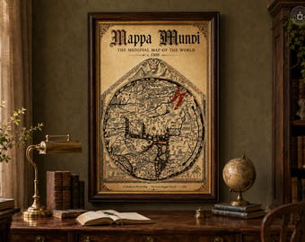 Vintage 1300 AD World Map — Mappa Mundi Print | Medieval Wall Art — Giclée Canvas (Waterproof & Wrinkle-Free)