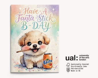 UAL Puppy Birthday Card | Puppy Watercolor Art Print, Fanta Stick Greeting (5x7 inches)
