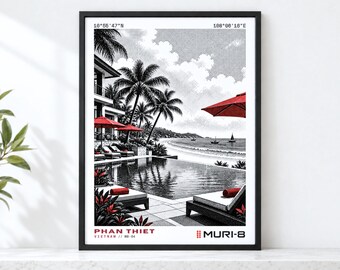Vietnam Beach Poster • Printable Phan Thiet Wall Art • MURI-8 Dot-Matrix