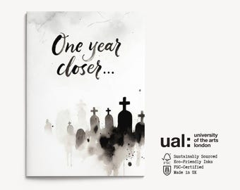 Dark Humour Graveyard Birthday Card – Minimalist Watercolor Art (5x7")