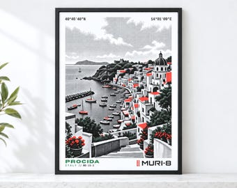 Europe Art • Printable Procida Island Poster • Naples, Italy Wall Decor • MURI-8 Dot-Matrix