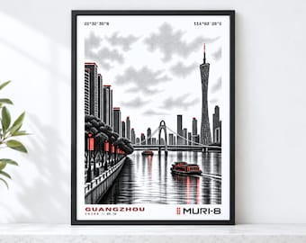 Guangzhou 廣州 Art • Printable China Poster • MURI-8 Dot-Matrix