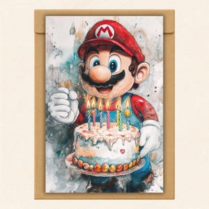 Mario Birthday Cards for Him - Premium Nintendo Art Prints by FBC
