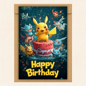 Cute Happy Birthday Card – Anime-Inspired Pikachu Design – Fun Card for Friends, Gamers, Adults, Kids