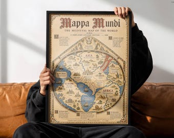 Vintage World Map | Medieval Wall Art — Mappa Mundi (1300s) Poster — Canvas Print (Waterproof)