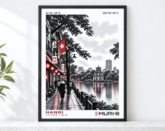 Vietnam Poster • Printable Hanoi Wall Art • MURI-8 Dot-Matrix