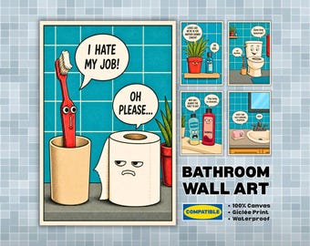 Waterproof Canvas Print — Whimsical Modern Bathroom Wall Art  — Giclée Decor