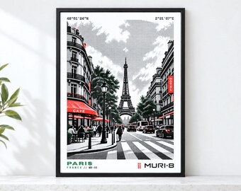 Eiffel Tower Art • Printable Paris Poster • France Digital Download • MURI-8 Dot-Matrix