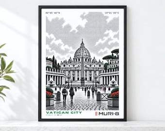 Christian Wall Art • Printable Vatican City Poster • MURI-8 Dot-Matrix