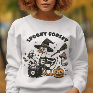 Spooky Goosey Sweatshirt, Witch Goose Halloween Sweatshirt, Funny Halloween, Cute Spooky Sweatshirt, Goose Skeleton, Spooky Season
