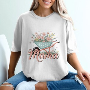 Koszulki Floral Mama, kubki, wózek ogrodowy z kwiatami, prezent na dzień matki, prezent ogrodniczy dla mamy, mama z kwiatami, koszulki na dzień matki